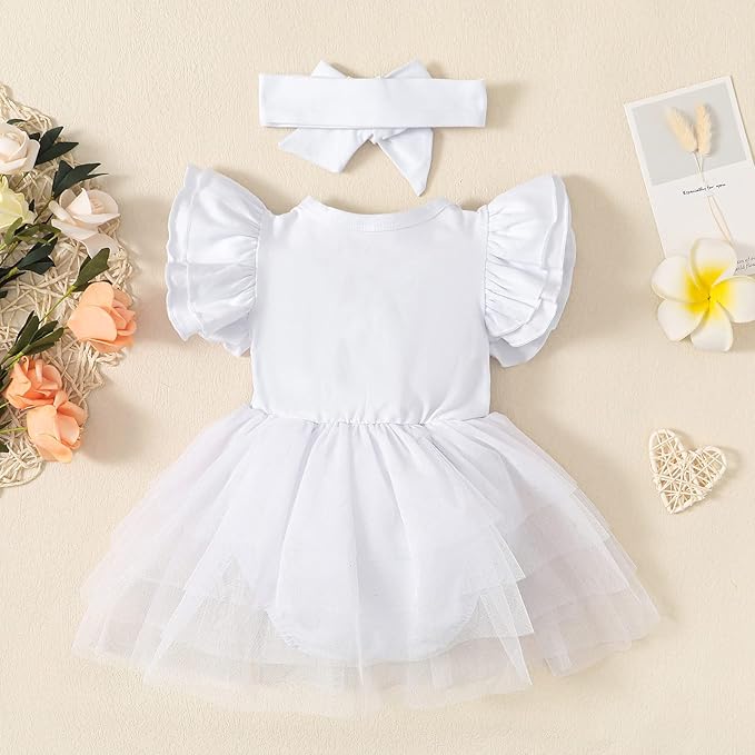 Baby Girl Clothes Infant Ruffle Sleeve Romper Dress Newborn Solid Tutu Skirt Sets Jumpsuit Headband Outfit