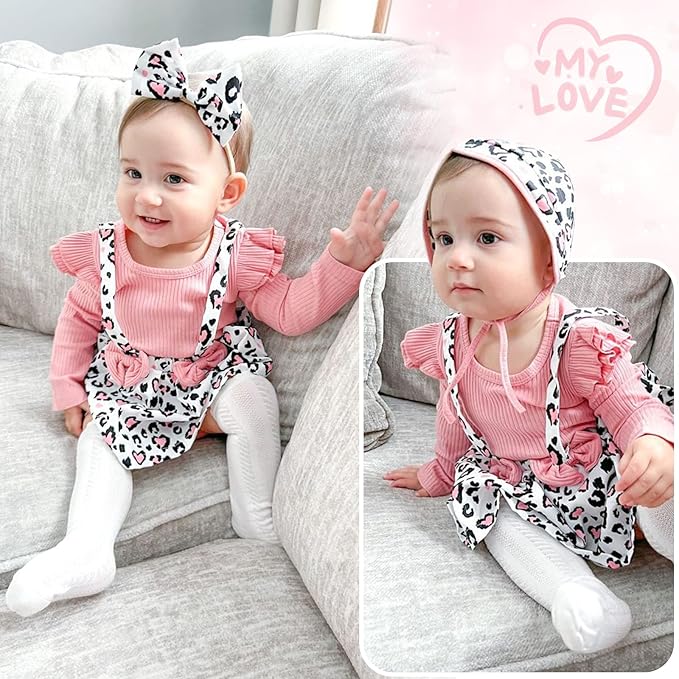 Unutiylo Preemie Newborn Baby Girl Clothes Romper Suspender Dress Fall Winter Outfits Ruffle Long Sleeve Jumpsuit
