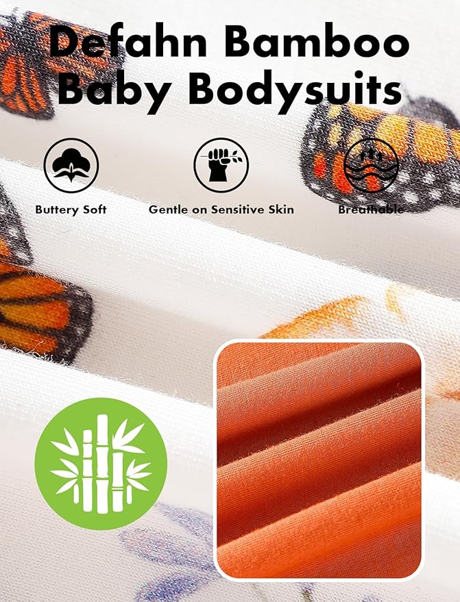 DEFAHN 2PCS Visocse from Bamboo Baby Rompers Unisex Onsies Solid Short Sleeve Baby Bodysuit 0-24 Months