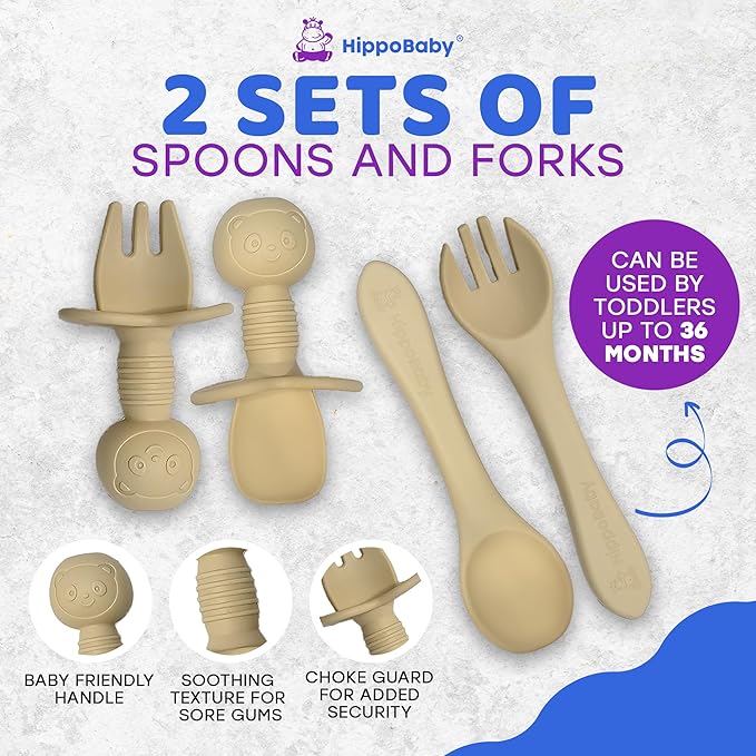 Baby Led Weaning Supplies | 10 Piece Silicone Baby Feeding Set | Baby Toddler Bib Cup Divided Plate and Bowl Self Feeding Spoons Dish Set | Baby Utensils | Toddler Feeding Supplies (Cream)