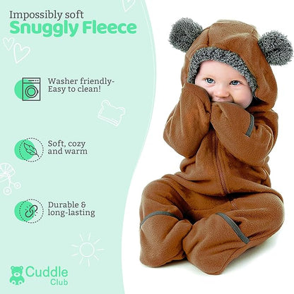 Cuddle Club Fleece Baby Bunting Bodysuit with Hood, Convertible Mittens & Booties, Car Seat Friendly, Soft & Warm, Easy Zip