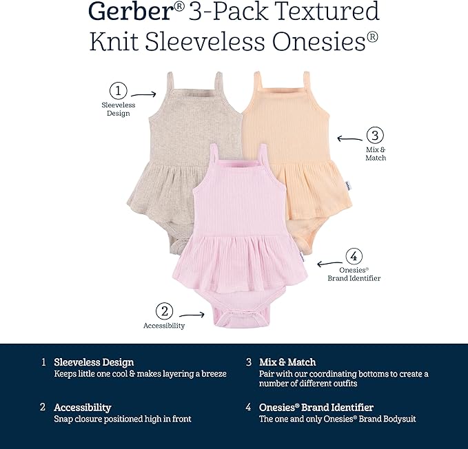 Gerber Baby Girls Multi-Pack Sleeveless Onesies Bodysuit