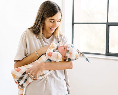 Copper Pearl Baby Gown - Knotted Newborn Sleepers for Baby Boy and Girl, Soft Stretchy Long Sleeve Infant Gowns with Bottom Tie and Hand Mittens, Perfect Hospital Coming Home Outfit (Harvest)