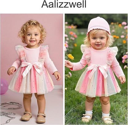 Aalizzwell Infant Newborn Girls Long Sleeve Bodysuit Dress