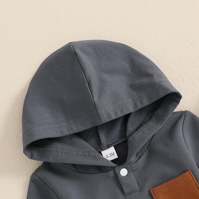 BemeyourBBs Newborn Baby Boy Clothes Color Block Long Sleeve Zipper Hooded Romper with Pocket Fall Winter One Piece Outfits