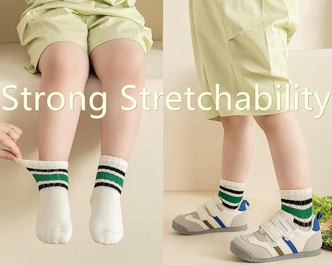 Toddler Grip Socks with Non-Slip, Unisex Baby Retro Stripe Seamless Crew Ankle Cotton Socks for Girls Boys 6 Pairs