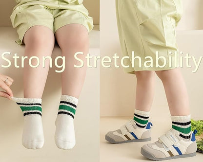 Toddler Grip Socks with Non-Slip, Unisex Baby Retro Stripe Seamless Crew Ankle Cotton Socks for Girls Boys 6 Pairs