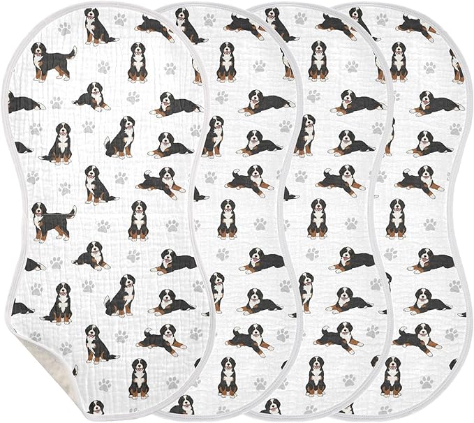 4 Pack Muslin Burp Cloths Bernedoodle Dogs White Cotton Baby Burp Cloths Ultra Absorbent and Soft Burping Cloth for Newborn Must Haves 22x11 Inch