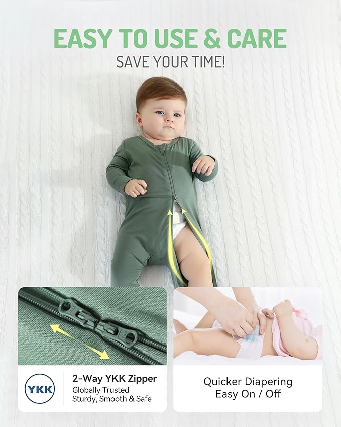 HAPIU Rayon from Bamboo Baby Footed Pajamas, 2 Way Zipper YKK, Footie for Baby Boy Girls, Newborn-24 Months