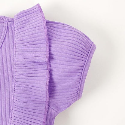 0-24M Infant Ribbed Romper Baby Girls Knit Ruffle Bodysuit Toddler Girl Solid Color Jumpsuit Holiday Shirt Tpos