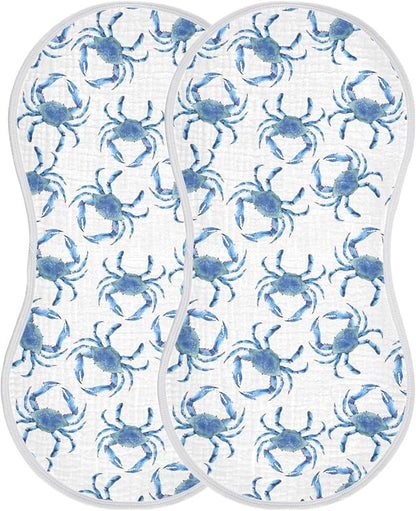 vvfelixl Baby Burp Cloths Blue Crabs Baby Newborn Cotton Burping Cloths Set Baby Washcloths 4 Pack