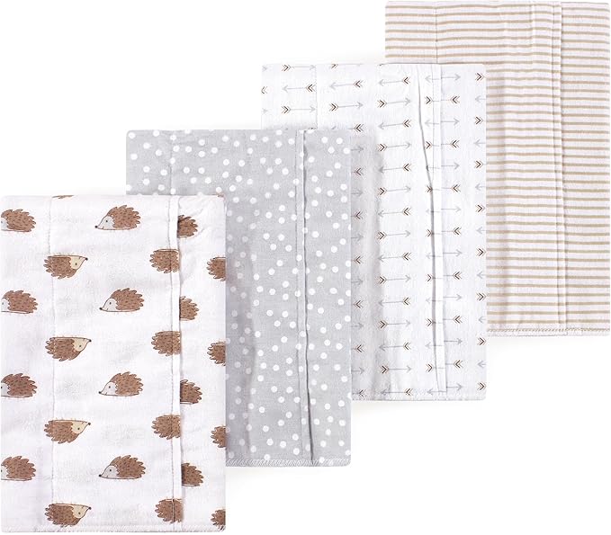 Luvable Friends Hudson Baby Flannel Burp Cloths 4pk, Forest Hedgehogs