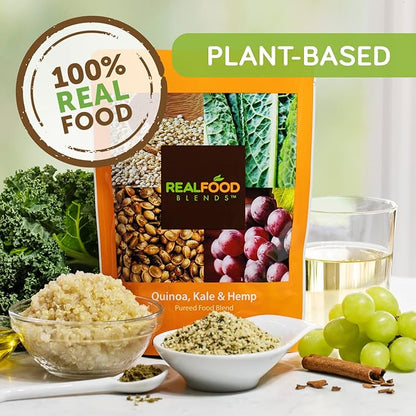 Real Food Blends Quinoa, Kale & Hemp - Pureed Food Meals for Tube Feeding with Protein, Vegetables & Fruits - Plant-based - 340 Calories for Breakfast, Lunch & Dinner - 9.4 oz (Pack of 12)