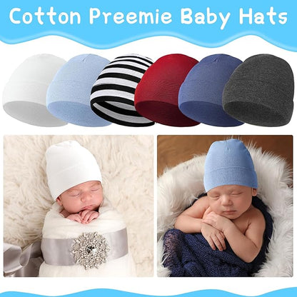 Newcotte 6 Pcs Preemie Baby Hats Cotton Preemie Caps Warm Newborn Beanie Premature Hat for Nicu Premature Boy Girl