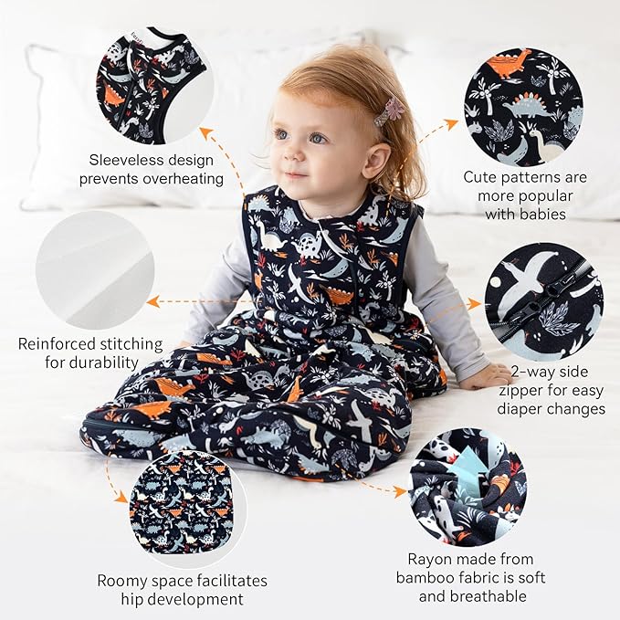 Rayon Made from Bamboo Sleep Sack 2t-3t Supersoft Toddler Sleep Sack 24-36 Months 1.0 Tog Baby Wearable Blanket with 2-Way Zipper Unisex Sleeping Bag for Babies