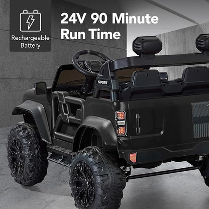 Best Choice Products Kids 24V 2-Seater Electric Ride On Car Truck w/ 132lb Weight Capacity, Parent Control, Bluetooth, LED Lights - Black