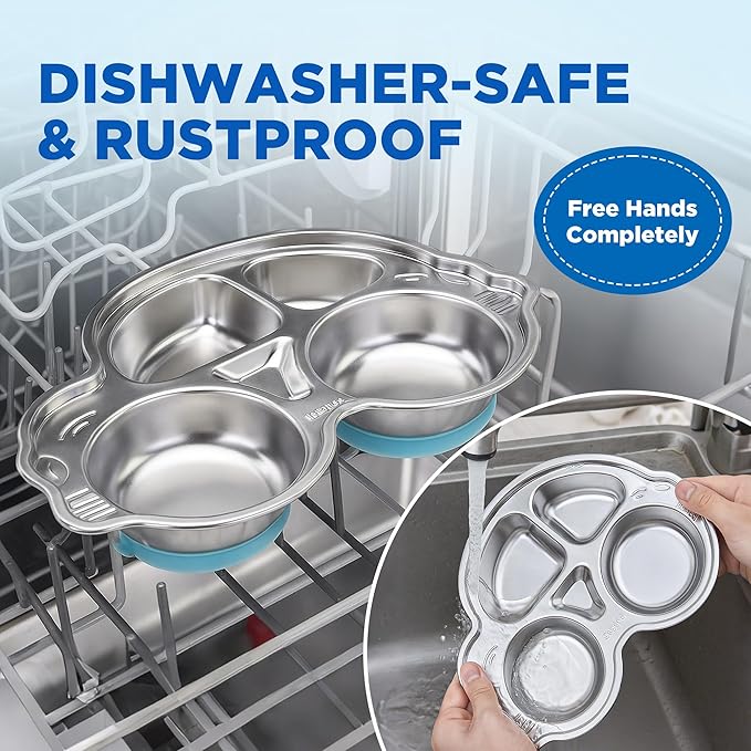 Stainless Steel Baby Suction Plates: Divided Plates Designed for Babies and Toddlers, Made of 100% Food-Grade Materials Ideal for Baby-Led Weaning BPA-Free Toddler Feeding Dishwasher Safe Blue