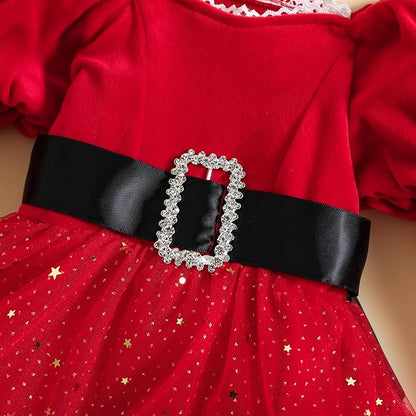 Hnyenmcko Newborn Baby Girl Christmas Clothes Infant Red Plaid Romper Dress Ruffle Long Sleeve Ribbed Bodysuit Headband Set