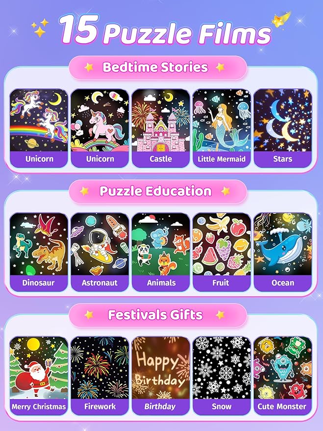 Carousel Night Light for Kids, 15 Music+15 Films+315 Colors Star Projector for Kids Night Light Projector,360°+Remote+1200mah Unicorn Toys for Girls Room Decor, Valentines Gifts for Kids, Girls, Baby