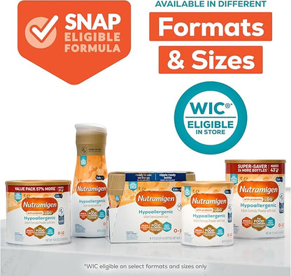Enfamil Nutramigen Hypoallergenic Baby Formula with Iron, Lactose Free, Colic Relief from Cow's Milk Allergy Starts in 24 Hours, Brain Building DHA, Probiotic LGG for Immune Support, 27.8 Oz, 4 Count