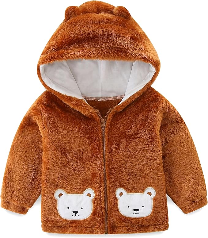 Toddler Winter Coat Fleece Zip up Hooded Bear Ears Warm Fuzzy Baby Kids Jacket Outerwear Sweater
