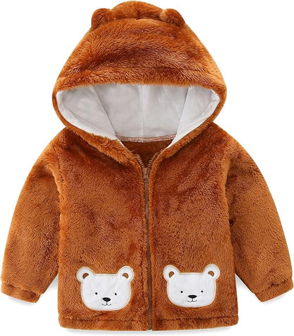 Toddler Winter Coat Fleece Zip up Hooded Bear Ears Warm Fuzzy Baby Kids Jacket Outerwear Sweater