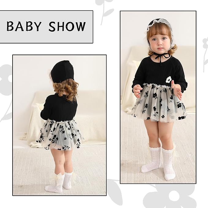 YOUNGER TREE Newborn Baby Girl Romper Dress Outfits Long Sleeve Floral Tutu Bodysuit with Leggings Hat Infant Fall Clothes