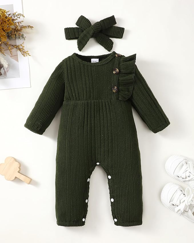 Infant Baby Girl Clothes Newborn Girl Romper Fall Winter Outfit Ruffle Long Sleeve Jumpsuit Romper Cute Baby Girl Outfit