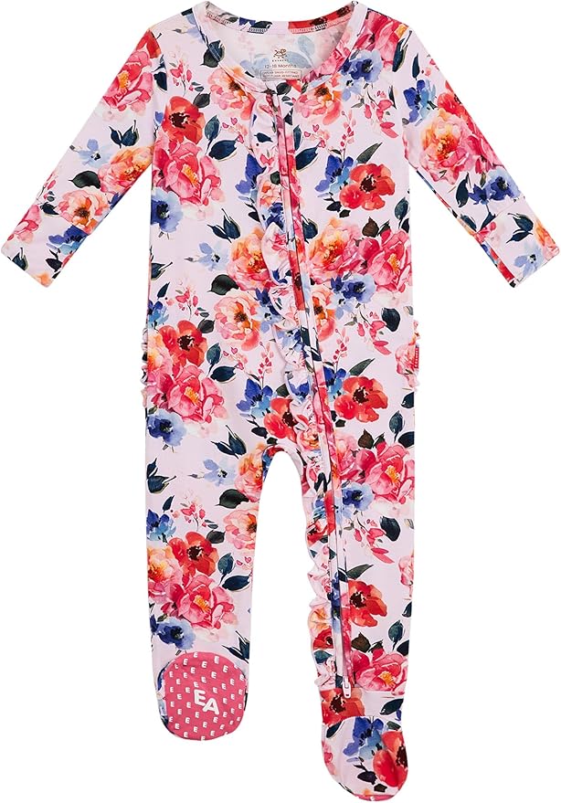Bamboo Viscose Baby Girl Footie Pajamas, Newborn Sleepers Infant Onesie, 2-Way Zipper Footed Pjs