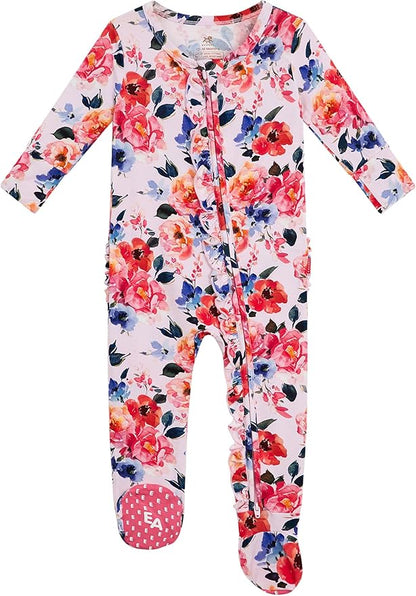 Bamboo Viscose Baby Girl Footie Pajamas, Newborn Sleepers Infant Onesie, 2-Way Zipper Footed Pjs