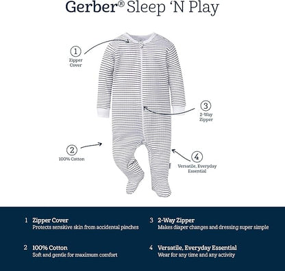 Gerber baby-girls Baby Unisex 2-pack 2-way Zip Textured Sleep 'N Play