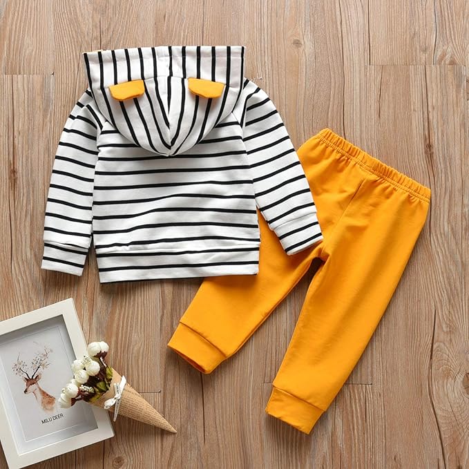 Toddler Infant Baby Boy Clothes Striped Long Sleeve Hoodie Tops Sweatsuit Pants Outfit Set