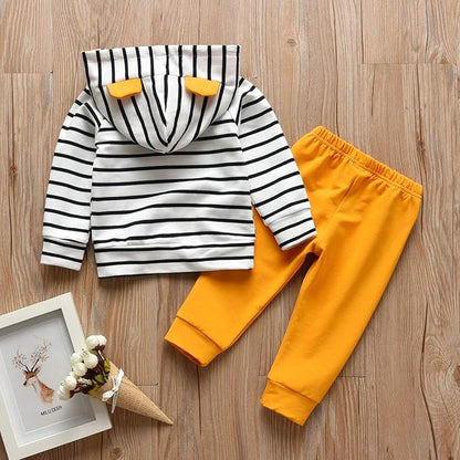 Toddler Infant Baby Boy Clothes Striped Long Sleeve Hoodie Tops Sweatsuit Pants Outfit Set