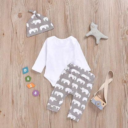 Newborn Infant Baby Boys Clothes Set Romper Bodysuit Pants Hat 3Pcs Outfits