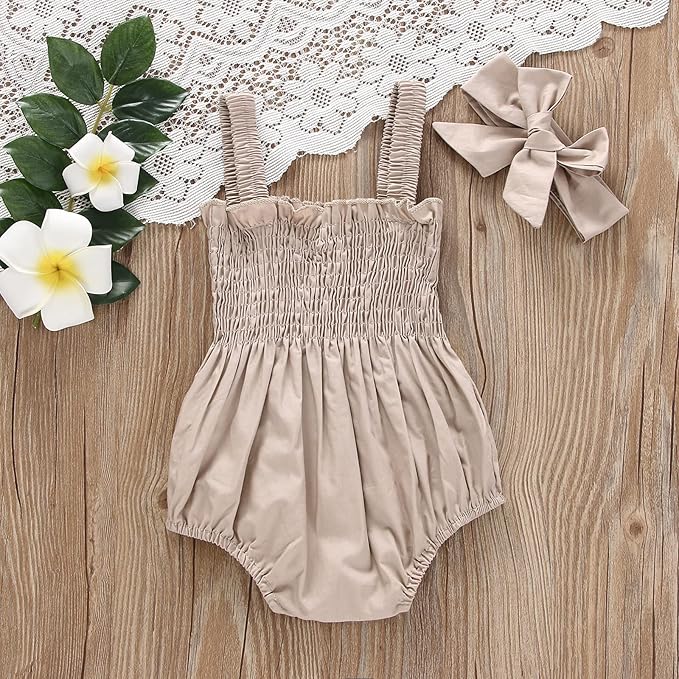Newborn Baby Girl Bodysuit Sleeveless Halter Frill Romper One-piece Jumpsuit with Headband Summer Clothes Set