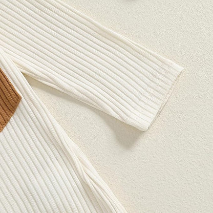 fhutpw Baby Boy Clothes 3 6 12 18 Months Ribbed Knitted Long Sleeve Romper and Pants Sets Newborn Fall Splicing Color Outfits