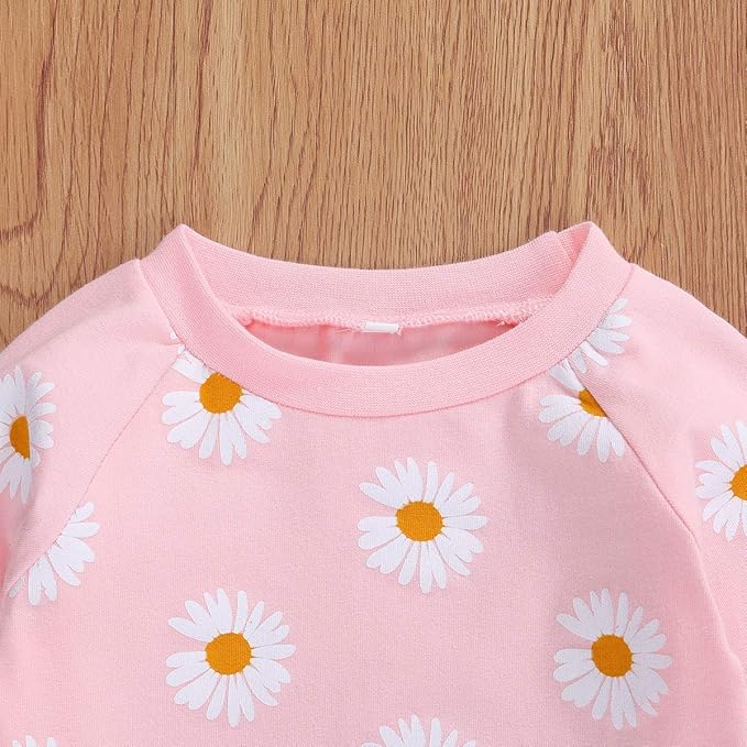 3Pcs Baby Girl Outfits Daisy Sweatshirt + Pants + Headband Infant Fall Winter Clothes