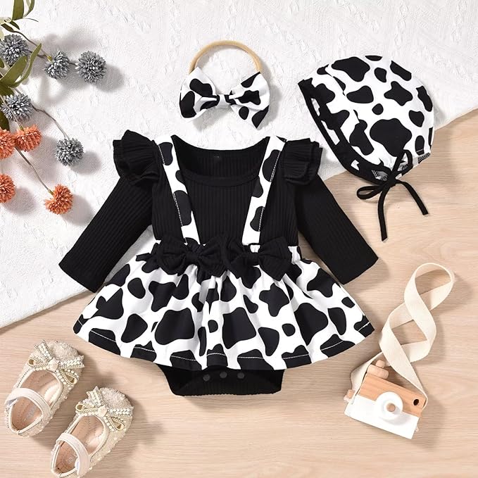 Unutiylo Preemie Newborn Baby Girl Clothes Romper Suspender Dress Fall Winter Outfits Ruffle Long Sleeve Jumpsuit