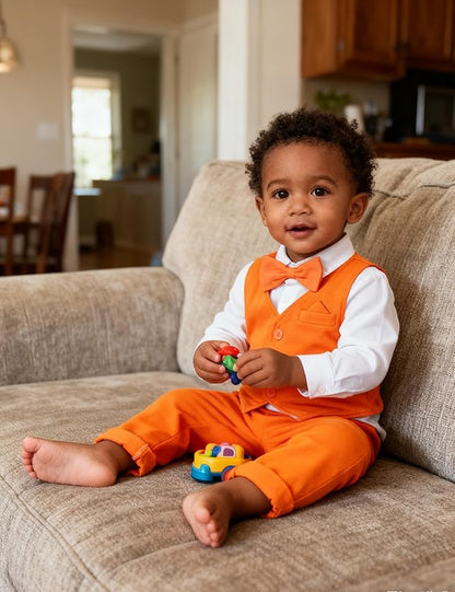 A&J DESIGN Baby Boy Suits Clothes Infant Toddler Formal Gentleman Outfits, Dress Shirt + Vest + Bow Tie + Pants Wedding Set