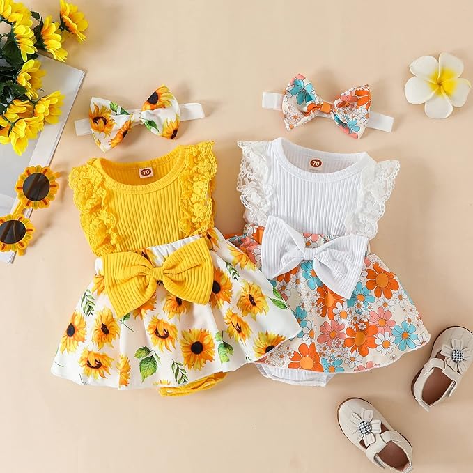 Baby Girl Clothes Newborn Romper Dress Infant Lace Ruffle Sleeveless Summer Outfits with Headband 0-12 Months