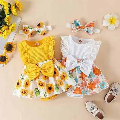 Baby Girl Clothes Newborn Romper Dress Infant Lace Ruffle Sleeveless Summer Outfits with Headband 0-12 Months
