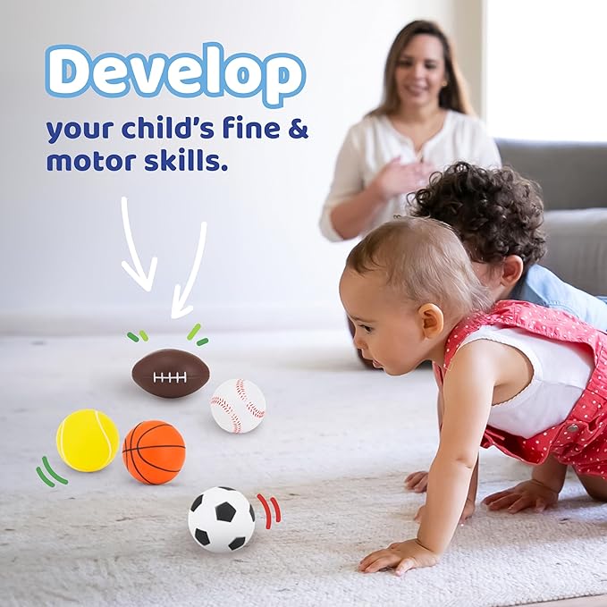 Neliblu Set of 5 Foam Balls for Kids - Toddler Toys Set with Soccer, Basketball, Football, Baseball, and Tennis - Soft Indoor and Outdoor Baby Balls for Toddlers - Kids Outdoor Toys for Active Play