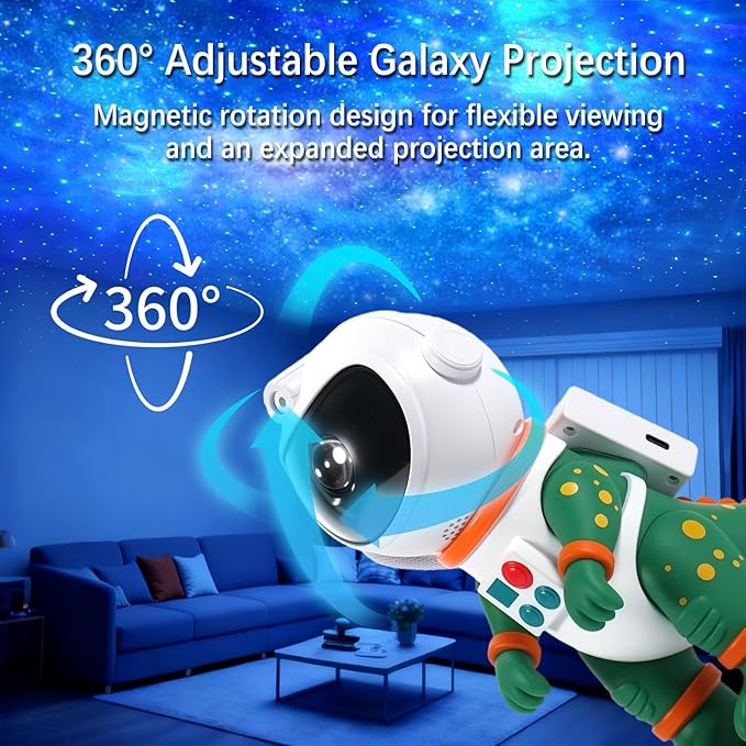 Galaxy Star Projection Night Light, Dinosaur Astronaut Space Projector with Timer, Remote Control, 8 Lighting Modes, Green Nebula Effects for Kids Room Ceiling Decor(Green)