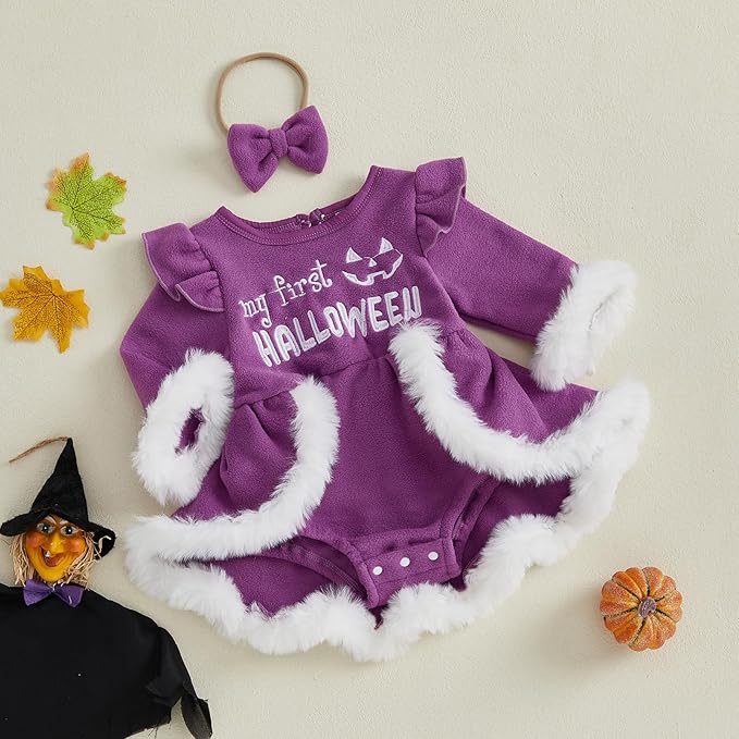 Newborn Infant Baby Girl Christmas Clothes Santa Claus Romper Dress Fur Trim Velvet Jumpsuit Bodysuit Hat Costume