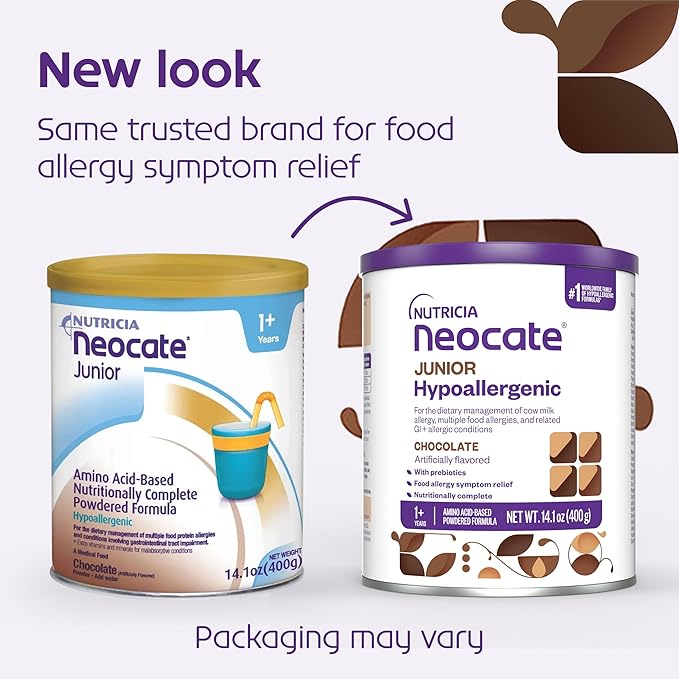 Nutricia Neocate Junior - Hypoallergenic, Dairy-free, Amino Acid-Based Formula for 1+ Years - For Toddlers, Kids & Teens - Powdered Formula - Chocolate - 14.1 oz can (Case of 1)