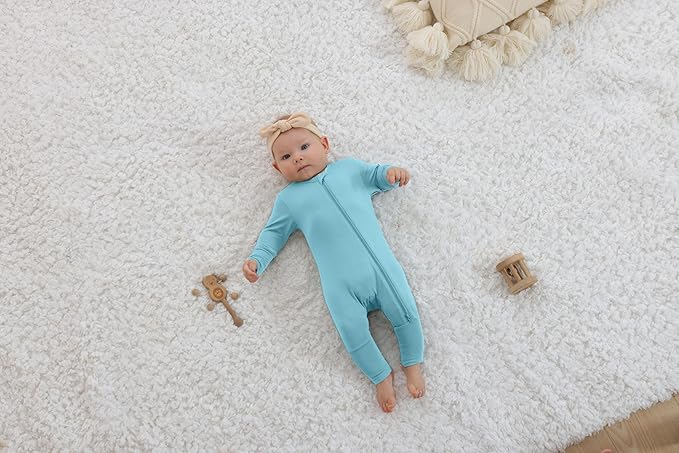 GUISBY Cotton Sleepers Footless Pajamas with Zipper and Mittens Long Sleeve Rompers for Baby