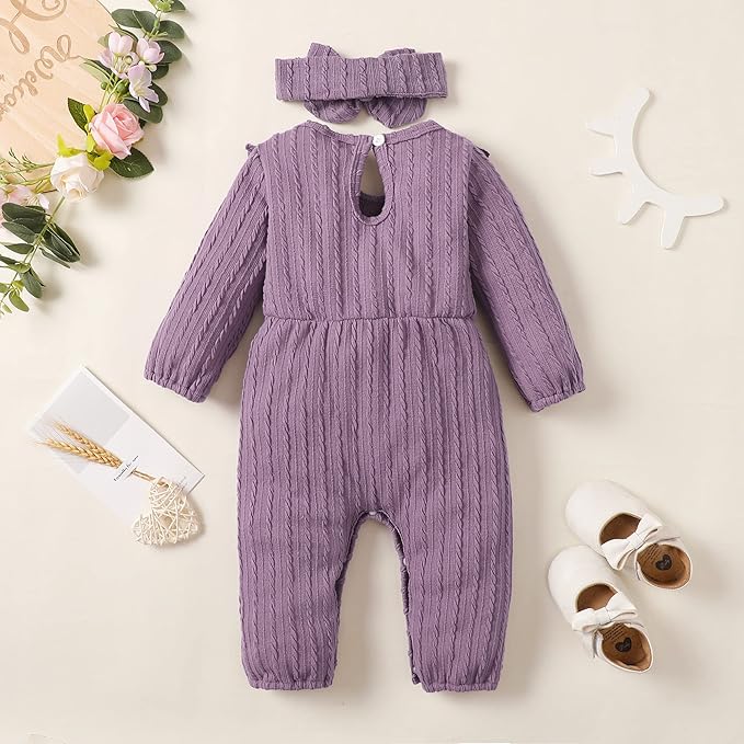 Happy Town Baby Girl Romper Infant Fall Winter Clothes Ruffle Sweater Long Sleeve Bodysuit Jumpsuit and Headband