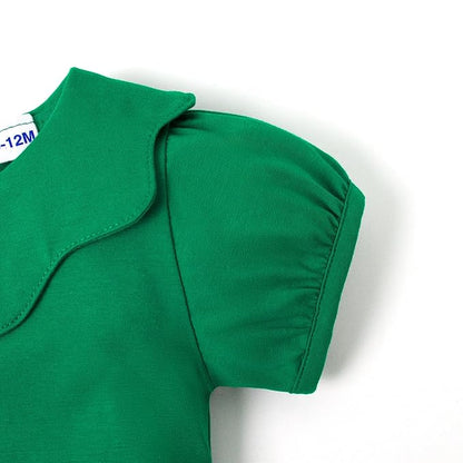 0-24M Infant Girls Ruffle Collar Romper Baby Girl Solid Color Bodysuit Casual Jumpsuit (Green short, 6-9 Months)