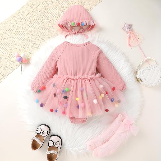 YOUNGER TREE Newborn Baby Girl Romper Dress Outfits Long Sleeve Floral Tutu Bodysuit with Leggings Hat Infant Fall Clothes