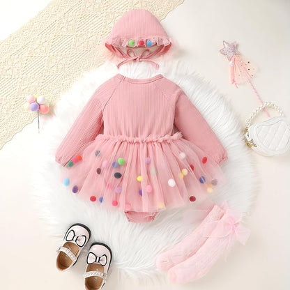 YOUNGER TREE Newborn Baby Girl Romper Dress Outfits Long Sleeve Floral Tutu Bodysuit with Leggings Hat Infant Fall Clothes